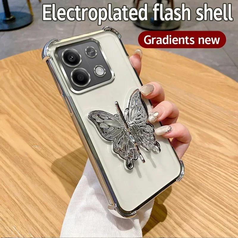 3D Butterfly Bracket Plating Holder Case For Motorola MOTO Edge 60 50 Edge50 Fusion Pro Neo E15 G05 E14 Shockproof Stand Cover