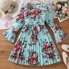 Girls' Floral Chiffon Long Dress - Spring Style, Long Sleeve, Printed, Waist-Cinching, Slimming, for Medium To Large Children