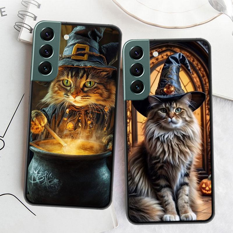 Halloween Magic Cat Phone Case For Samsung Galaxy S22 S25 Ultra S21 S10 Plus S26 Edge S20 S23 S24 FE Cover Silicone Soft TPU