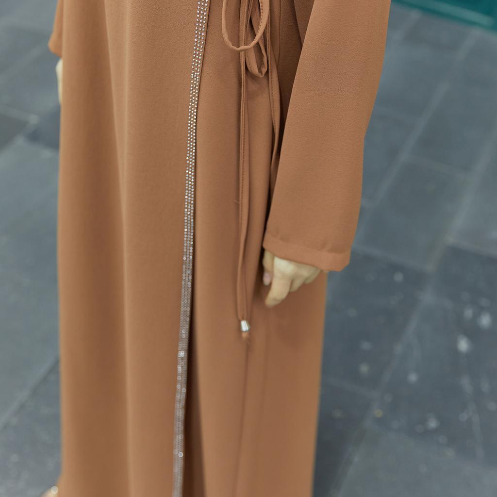 Side Tie Long Sleeve Plus Size Muslim Women Dress Abaya