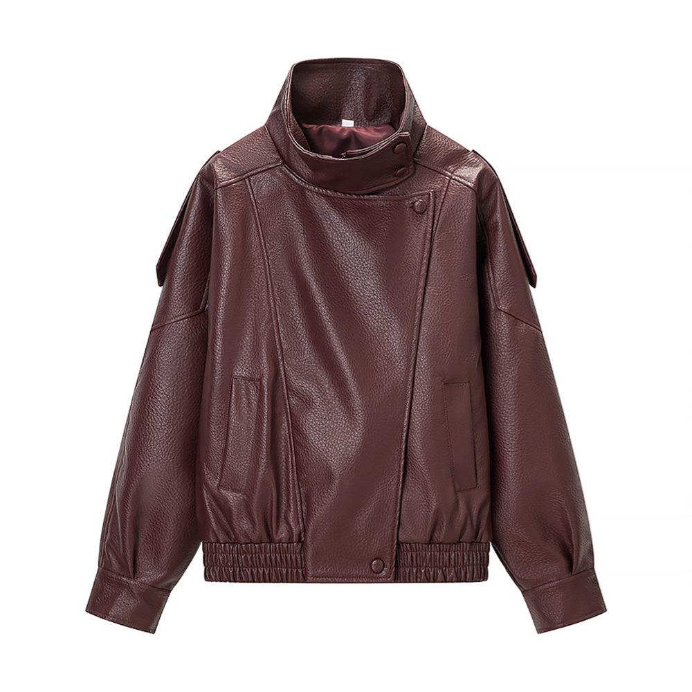 Chaquetas de Cuero para Mujer Manga Larga Botones Elásticas Abrigos Oversize Moda Otoño Invierno Streetwear
