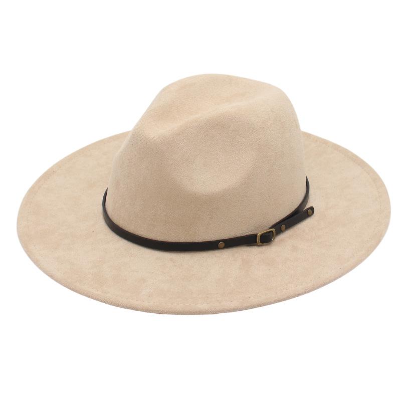 Big Brimmed Top Hat Imitation Suede Jazz Hat Spring Summer Felt Hat Gentleman'S Hat