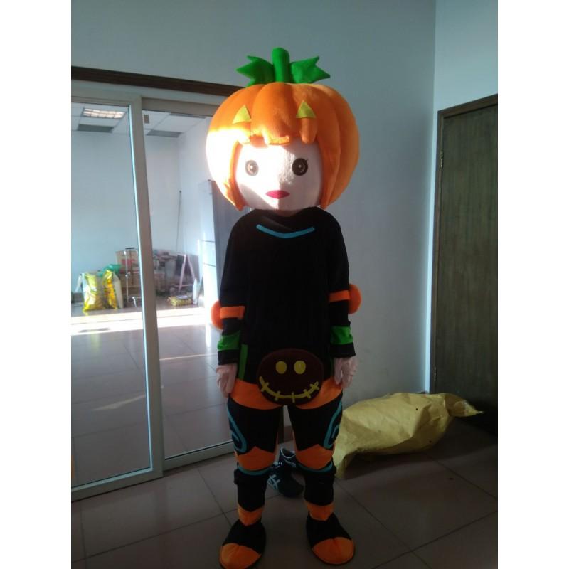Halloween Pumpkin Man Costume Plush Mascot Suit Walking Character Outfit Stage Performance Prop Scarecrow Headpiece