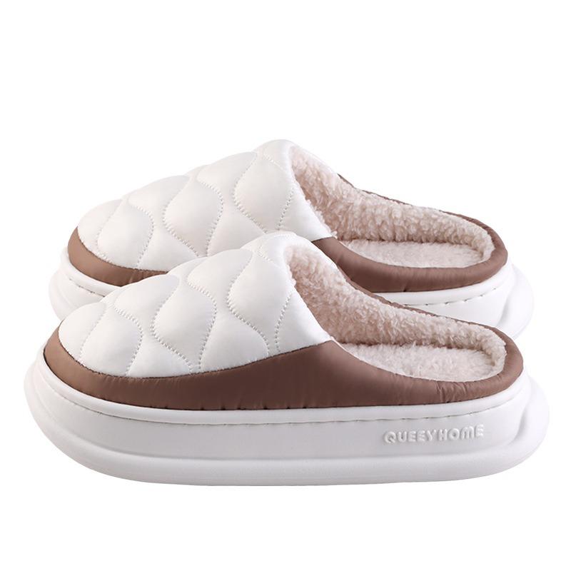 Autumn and winter down men's cotton slippers indoor home waterproof and slip-resistant couple plush cotton drag men's winter