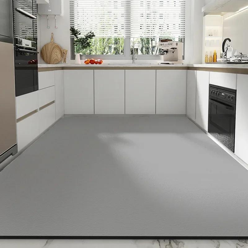 Solid Minimalist Kitchen Floor Mat PVC Anti-slip Waterproof Oil-proof Dirt-resistant Rug Strip Leather Mats for Home