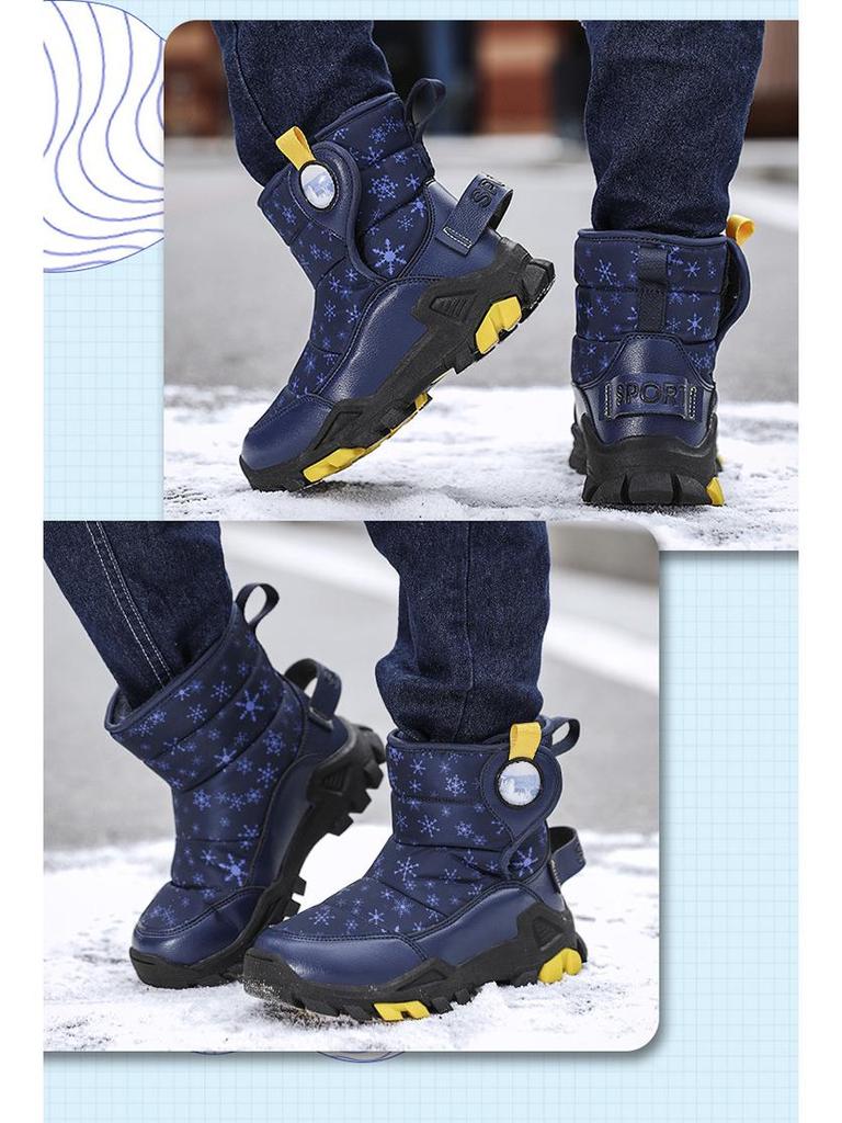 Winter Kids' High-Top Leather Snow Boots - Warm, Thick, Non-Slip Velvet Lining for Boys & Girls