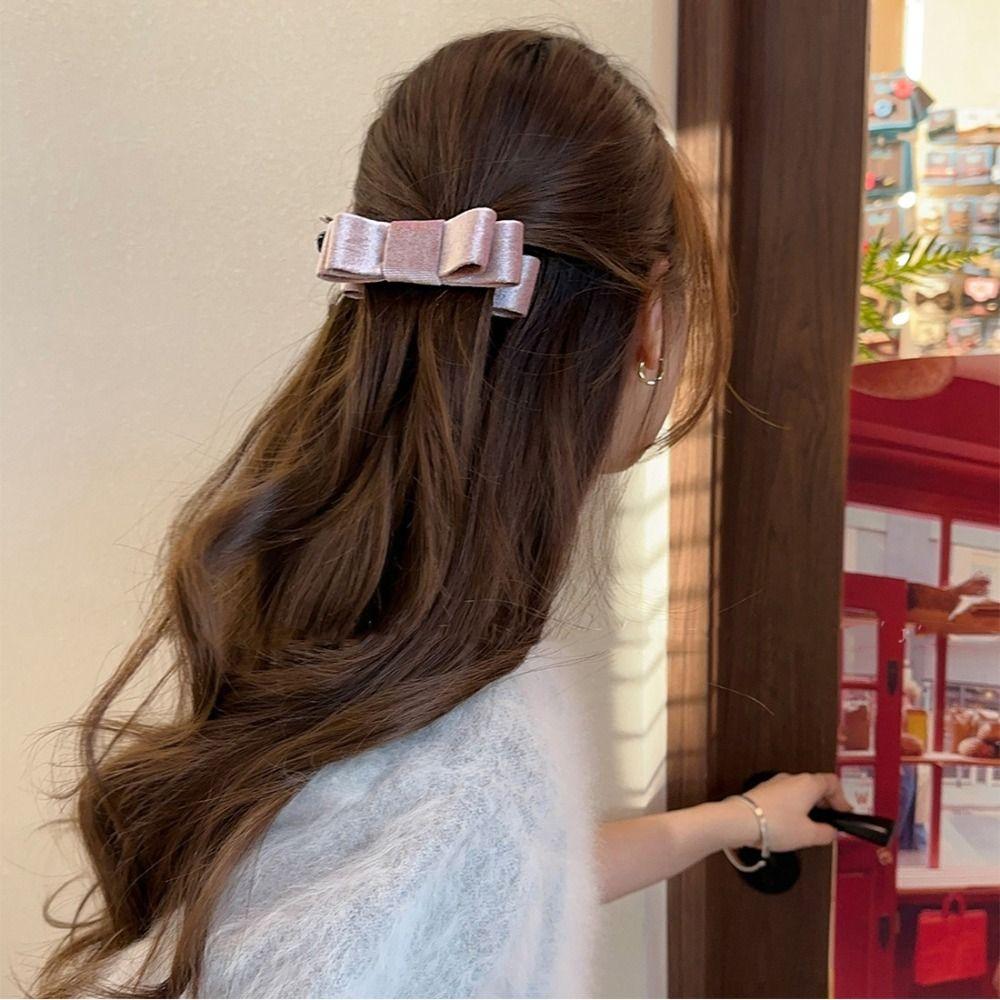 Black Red Velvet Bow Hair Clip Cloth Bow Vertical Clip Cute Bowknot Banana Clip  Ponytail Holder