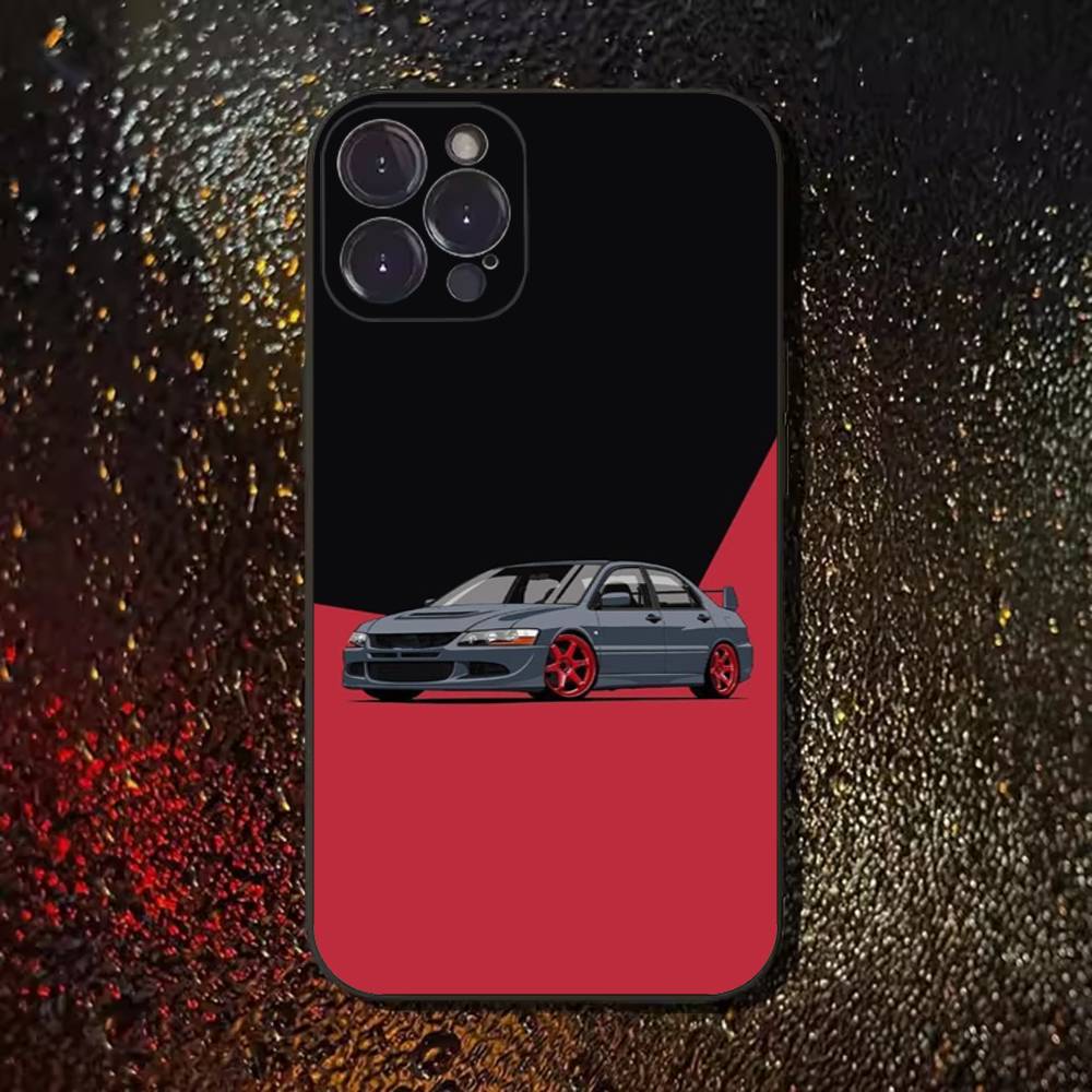 J-JDM Car E-Evo Phone Case For iPhone 17,16,15,14,13,12,11 Plus,Pro Max,XS,X,XR,SE,Mini,8,7,Soft Silicone Black Cover