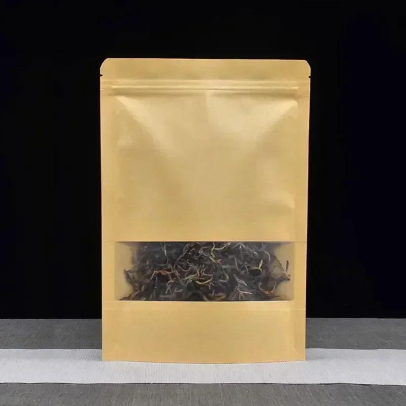 50piece Kraft Paper With Windows Self Sealing Bag Thick White Matte Stand Up Storage Bags Food Seal Up Packaging Zip Lock Pouch