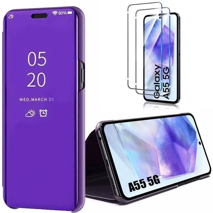 Coque de protection - BOOLING - Samsung Galaxy A55 5G - Effet Mirror Violet - 360° Antichoc - 2 Verres Trempés