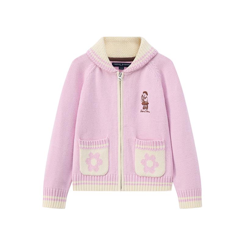 Teenie Weenie Kids Girls  Shawl Collar Zipper Knitted Cardigan Sweater 150