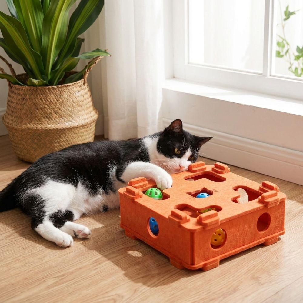 Bite Resistant Cat Puzzle Toy Felt Interactive Cat Toy Funny Cat Maze Play Box  Indoor Cats