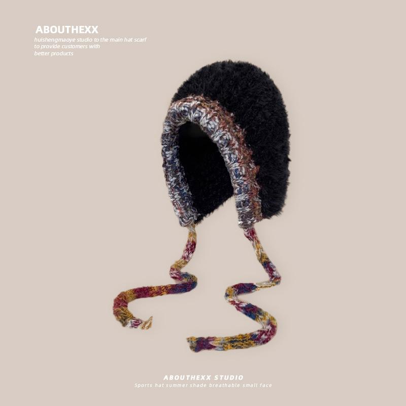 

Толстая овечья шерсть Нового стиля Милый плюшевый вязаный носок для женщин Теплая осенне-зимняя велосипедная шапка-пуловер Универсальная и модная M（56-58cm）