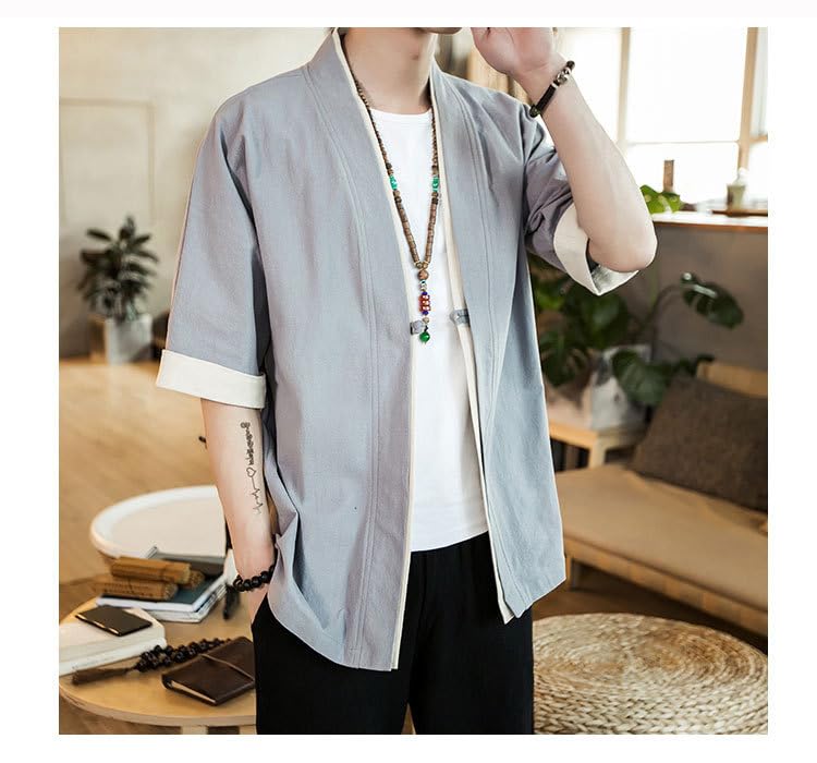 Top mare stratificat de vară [BUTMYJ] Haine pentru bărbați, cardigan în stil japonez, vară pentru bărbați, mărime, tricou, jinbei, haori în stil japonez, cardigan, palton,