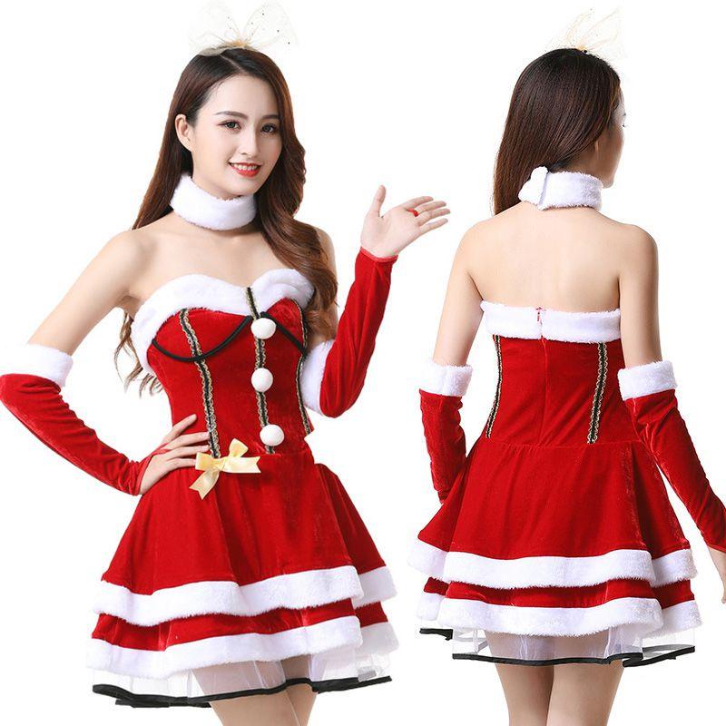 Christmas Santa Claus Costume Dress Backless And Strapless
