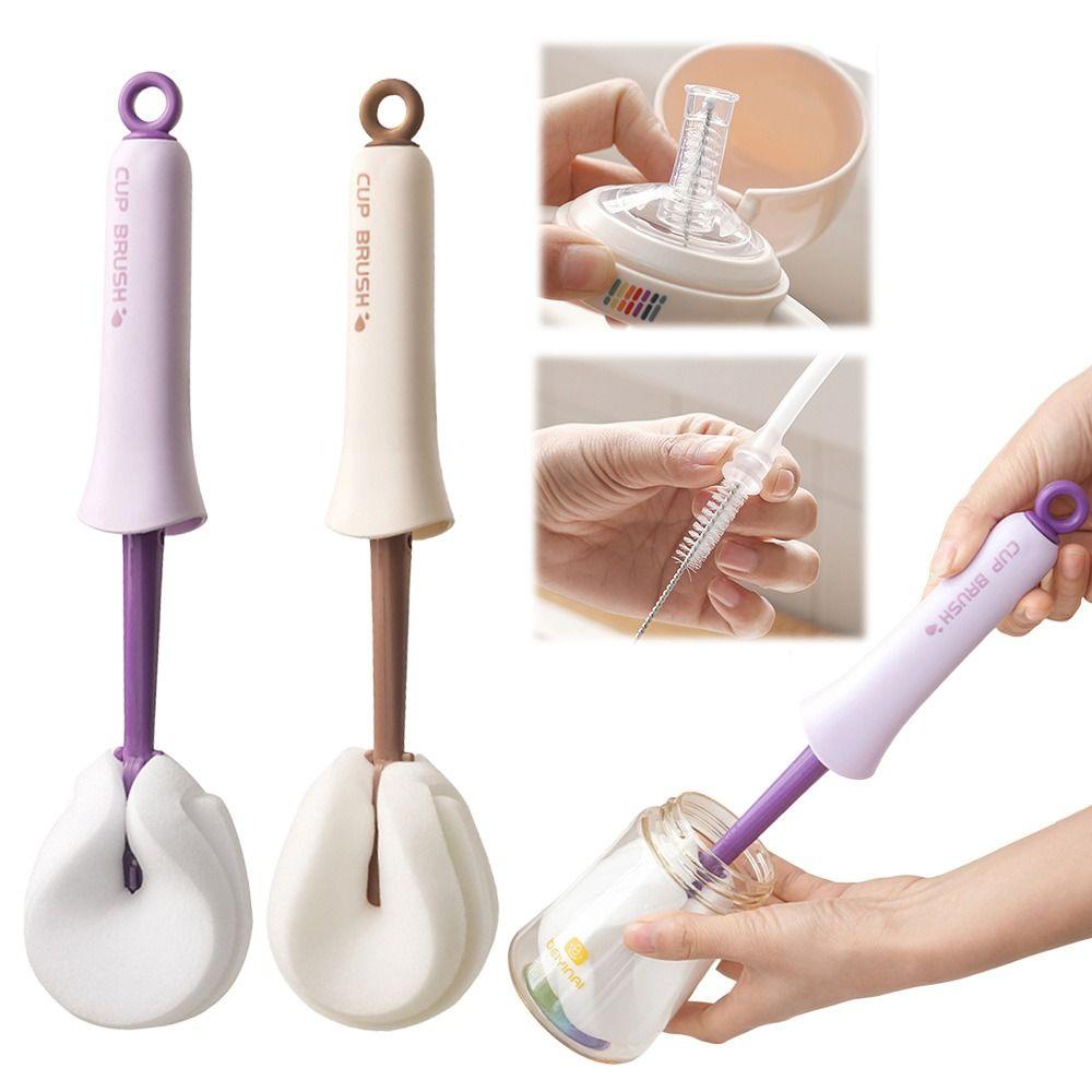 Portable Household Cup Brush 2-in-1 Bottle Cleaning Brush Sponge Gifts Water Cup Cleaning Brush