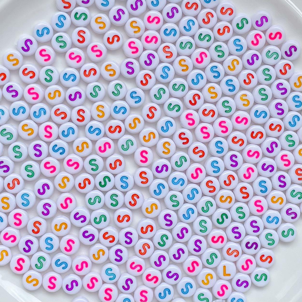 Colorful Acrylic Drip Oil Single Letter Beads - Round Educational DIY Accessories with Symbols 10g (Approx. 80 beads)
