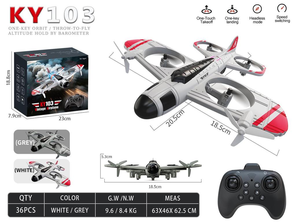 KY103 Stunt Kids' Durable RC Fighter Aircraft Model Quadcopter Toy Drone