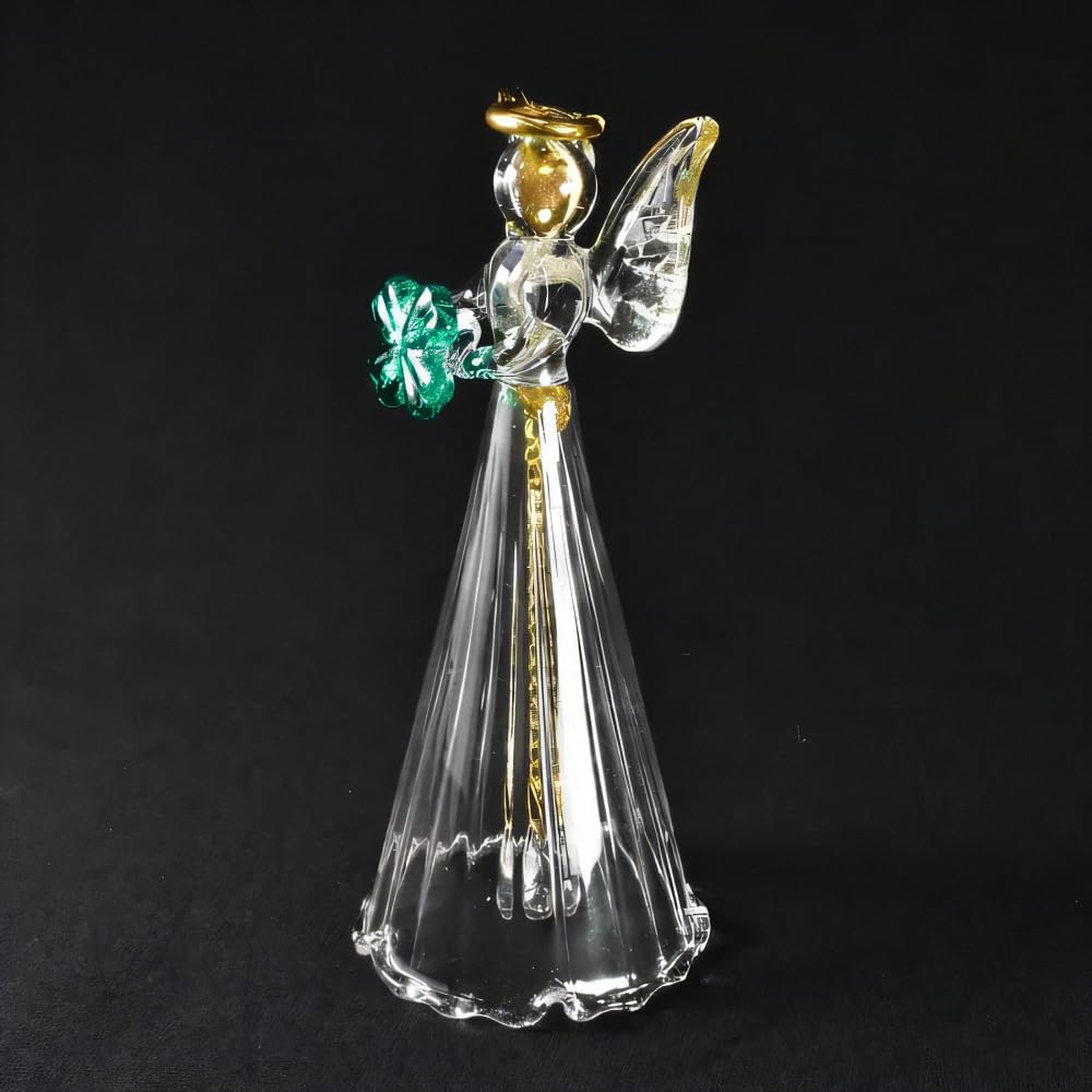 Four Cart Cute Handmade Glass Craft [Angel Bell] Happy Clover x 6 Piece Set