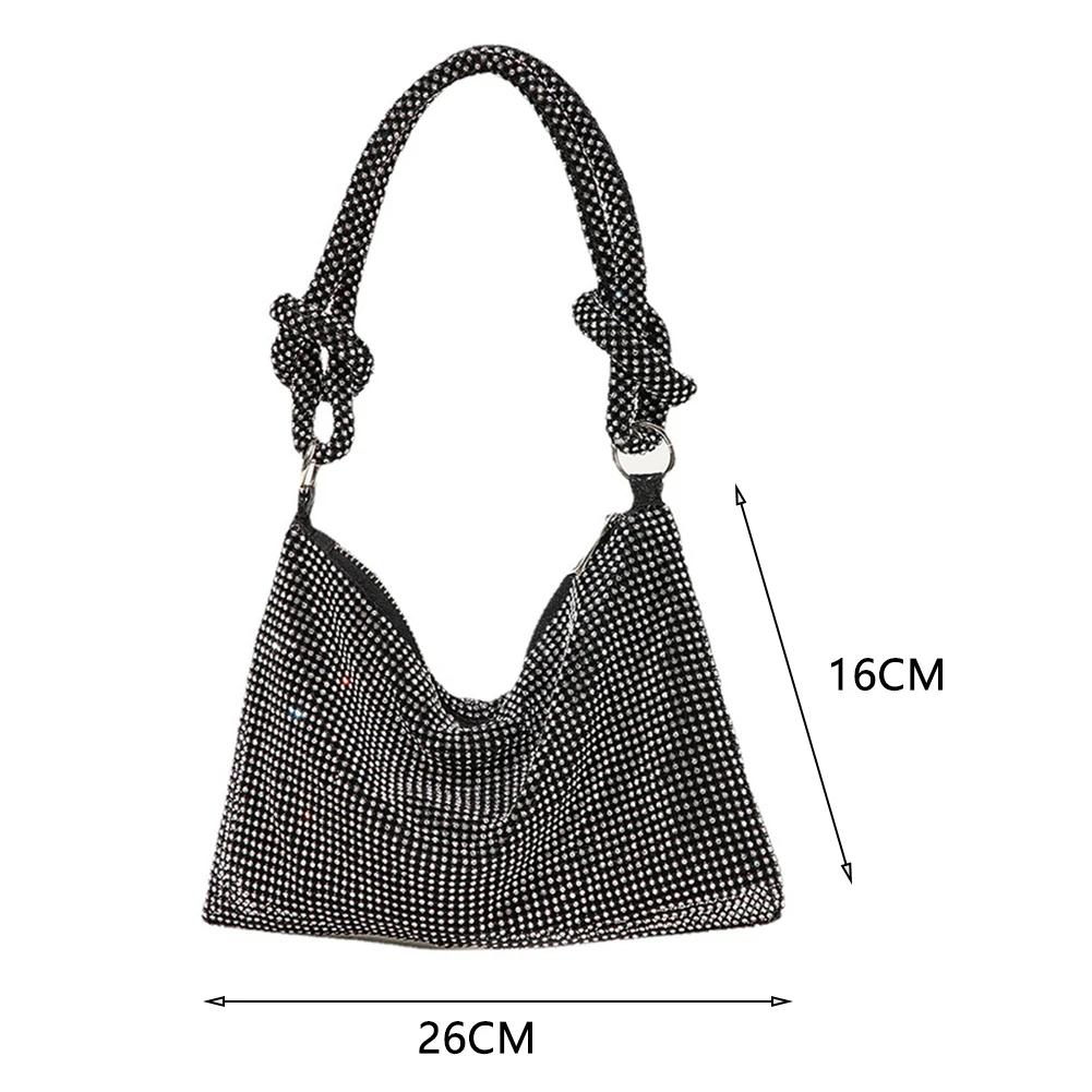 Umhängetasche für Damen mit Diamanten, schicke Glitzer-Schultertasche, elegante, modische Tragetasche, Reißverschluss, vielseitiger Riemen, verstellbarer Abendhandtasche