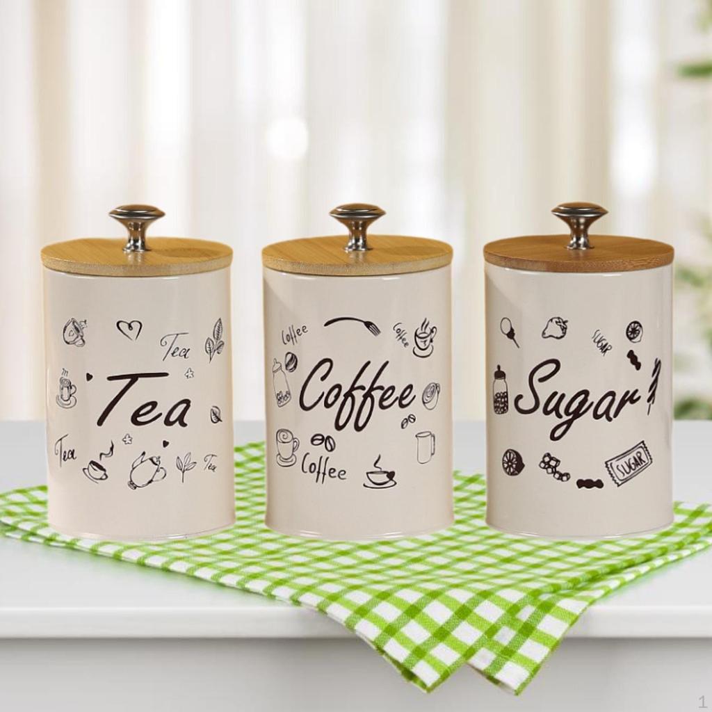 3 Pieces Coffee Tea Sugar Containers Kitchen Canisters for Countertop Jars Decorative Farmhouse