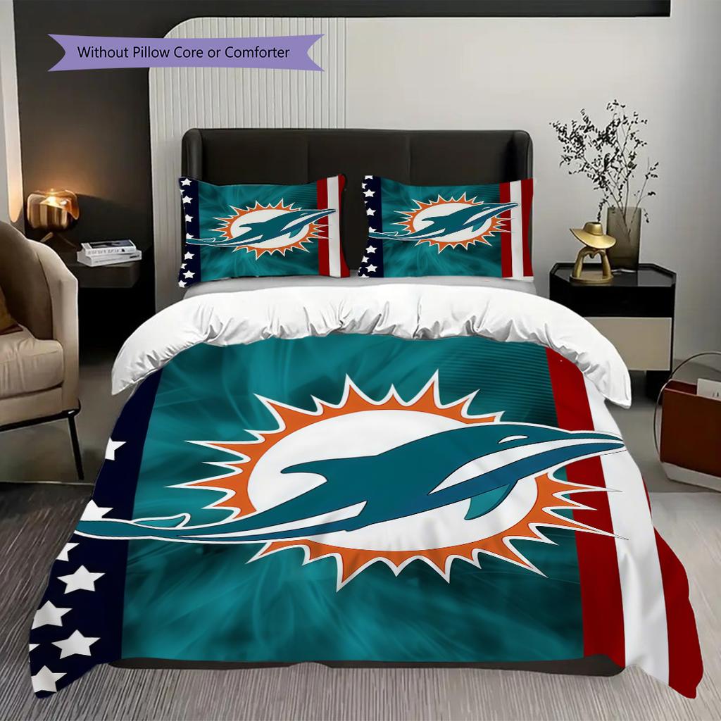 Miami Dolphins Spirit Three-piece set(1 * duvet cover + 2 * pillowcase, without core)Duvet cover and pillowcase Soft and comfortable