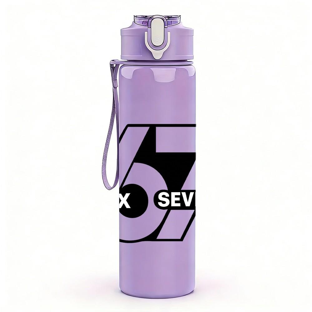 1PC Six Seven Outline Retro Number Print 750ml Color Plastic Sports Water Bottle Leakproof Flip Straw Lid Suitable for Sports Office Home Use
