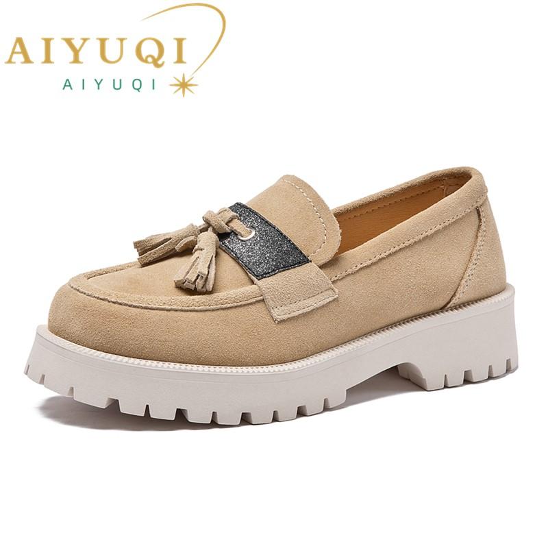 

Fashion AIYUQI Loafers Shoes Female Suede Genuine Leather 2024 New British Style Women s Spring Shoes Large -size Fracus Ladies Shoes 34