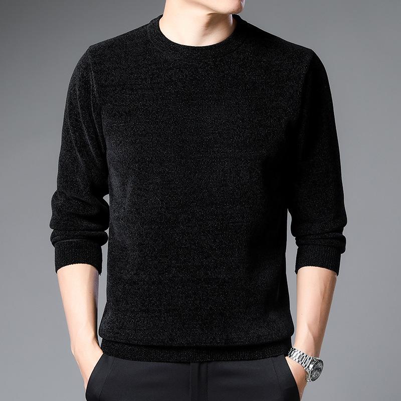 Men's Winter Padded Round Neck Sweater Solid Color Knitted Bottom Shirt