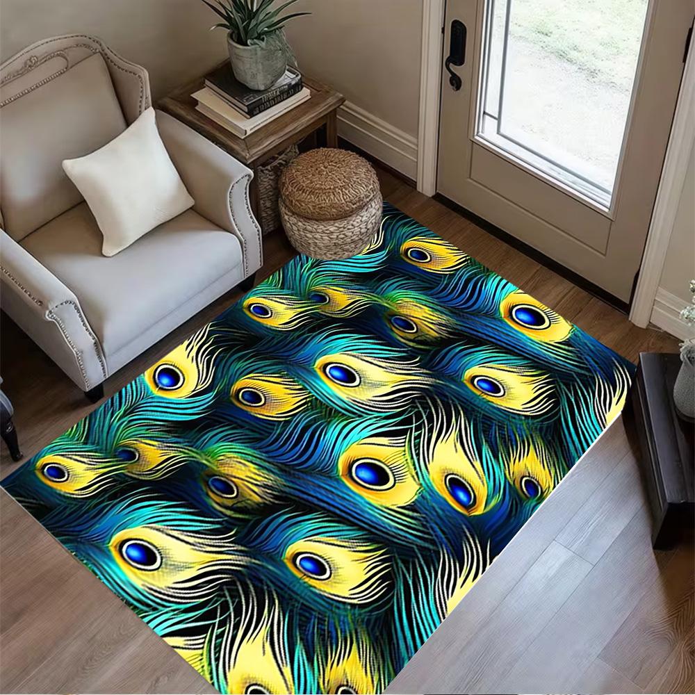 1pc Home Carpet Peacock and Flowers Non-Slip Design for Office Decor Living Room Bedroom Gift