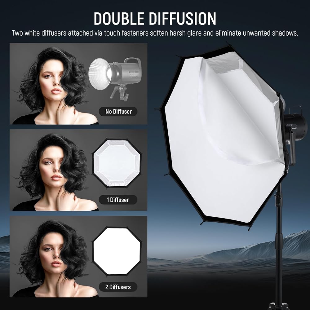 Neewer 65cm Octagonal Softbox, Bowens Mount, Quick Setup, Foldable, with Diffuser/Grid/Bag, Compatible with Parabolic Softboxes: Aputure 120d, Godox S