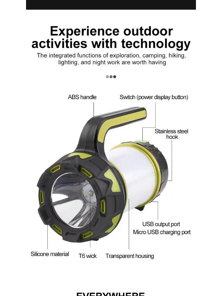 Portable Camping Lantern Lamp T6 Beads Flashlight USB Rechargeable Waterproof Emergency Outdoor Searchlight with COB Sidelight