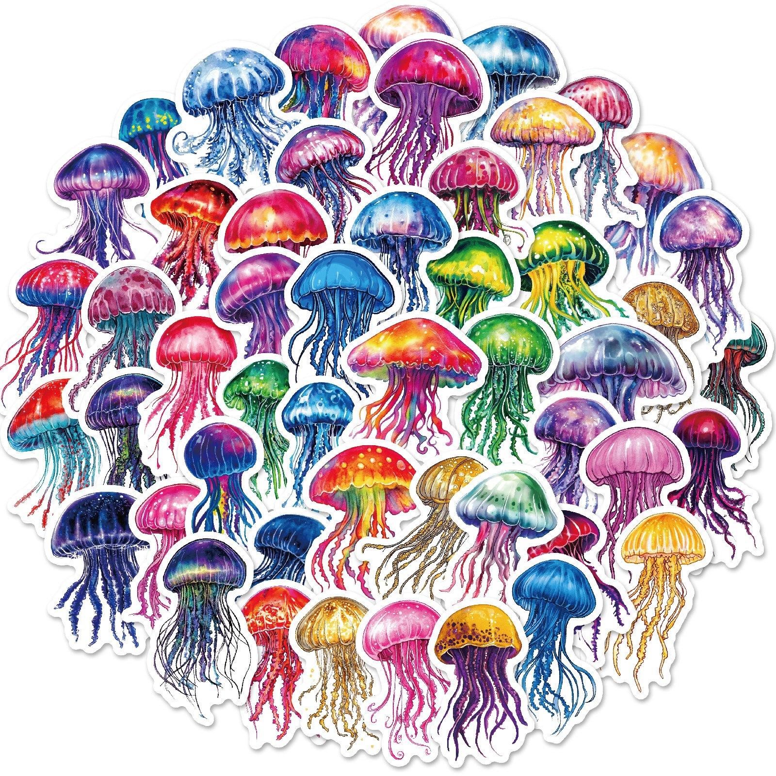 

New 50 Photos of Marine Animals Color Jellyfish Cartoon Stickers Waterproof Decorative Water Cup Suitcase Mobile Phone Stickers
