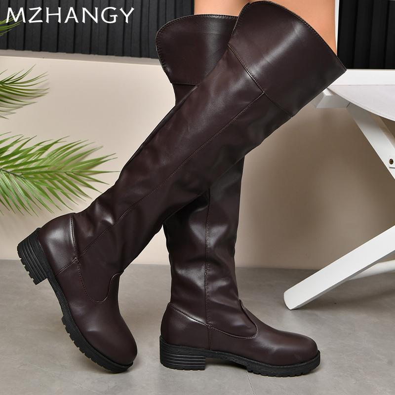Fashion Platform Women High Boots Mid Heels Designer Fashion Leather Shoes Woman 2024 Trend Winter Casual Goth Chelsea Botas Mujer Shoes