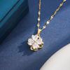 Titanium Steel Diamond Four-Leaf Clover Pendant Necklace - Light Luxury Valentine's Day Edition.