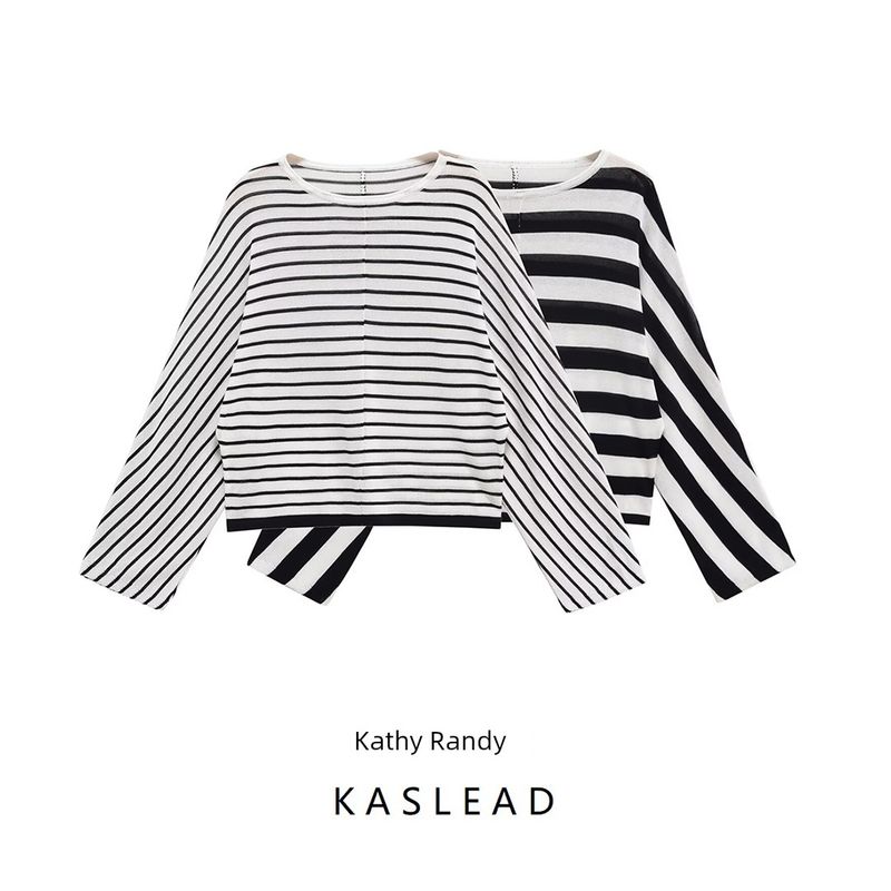 Kaslead New Women Clothes Western Style Fashion Simple Bat Sleeve Stripe Top 1165260
