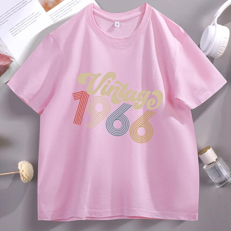 Vintage 1966 Retro T-Shirt 60th Birthday Short Sleeve Tshirt Pullover Round Neck Cotton Short Sleeve T Shirt Breathable Clothes
