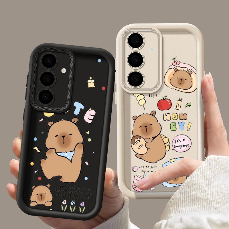 Artistic Little Bear Capybara Phone Case For Samsung S26 S25 S24 S23 S21 S20 Ultra For Galaxy S25 S24 FE S26 Plus Silicone Cover