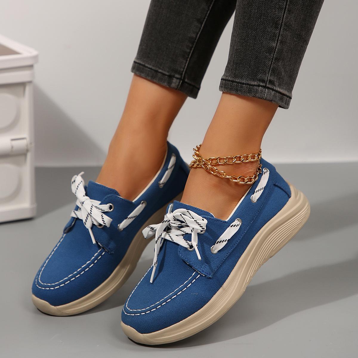 Large size casual single shoes European American autumn and winter new flat-bottomed round head front lace-up single shoes 43 темно-синий 3880₽