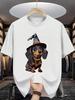 Witch Hat Long Legs Dog Graphic T-Shirt Cotton Casual Crew Neck T-Shirt Oversized T-Shirt Halloween Summer Fashion Print Shirt