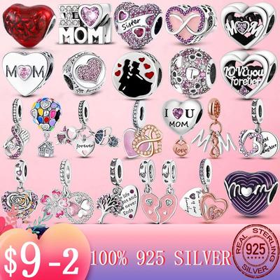 Gioielli di Perline Calde Argento 925 Amore Infinito Mamma Cuore a Cuore Ciondoli Pendenti Adatti Bracciale Originale MULA Gioielli in Argento 925