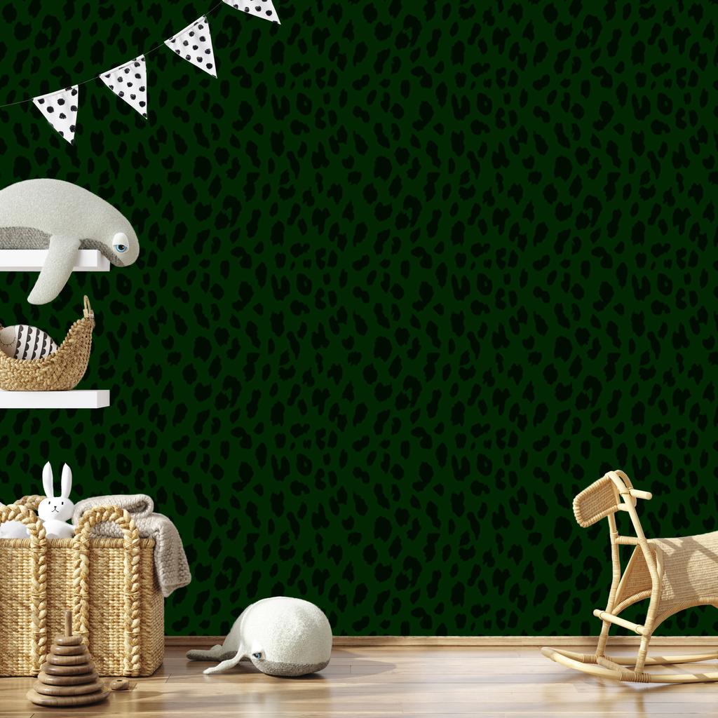 Bottle Green Leather Wallpaper, Green and Black, 50x1000