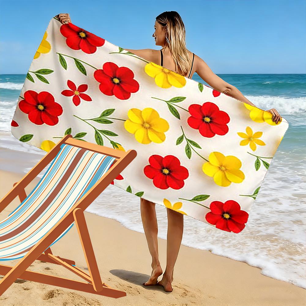 Red and Yellow Flower Pattern Design Beach Towel Quick-drying for Travel Outdoor Sports Jogging Beach and Swimming