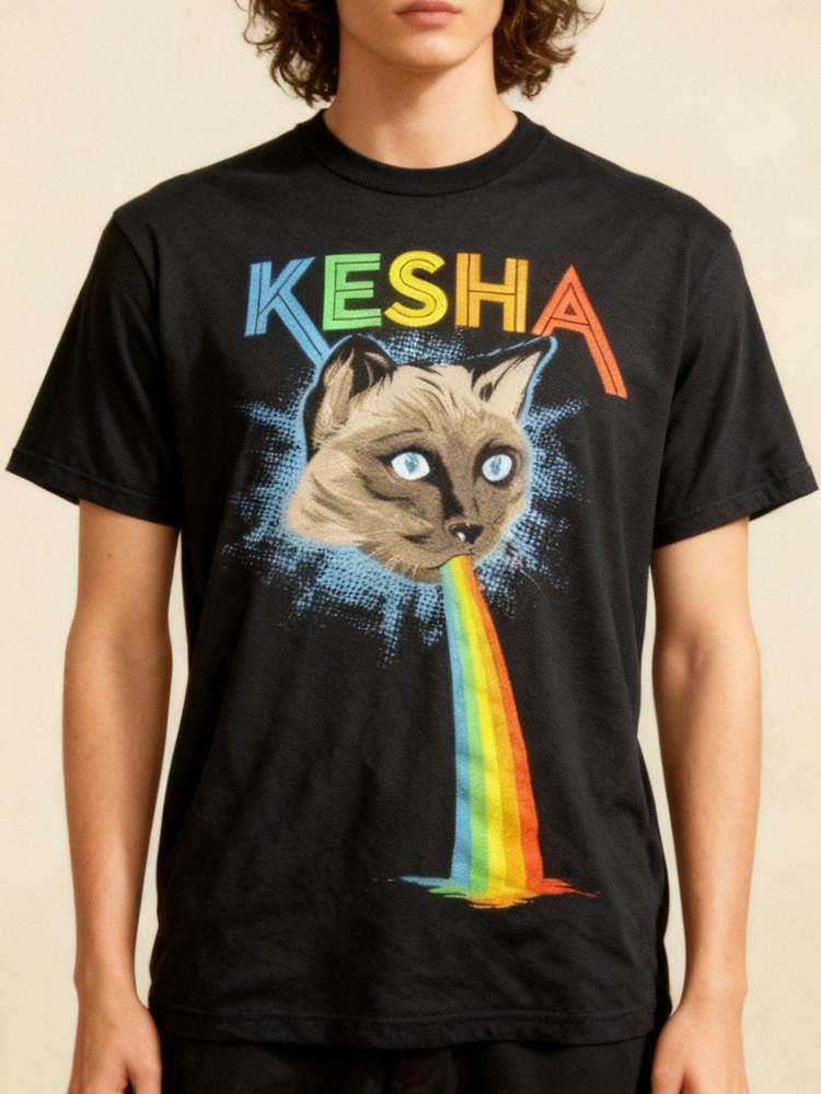Vintage Kesha Cat Throwing Up Rainbow Cotton All Size Black Unisex Shirt NWT Unisex T-Shirt XXXL