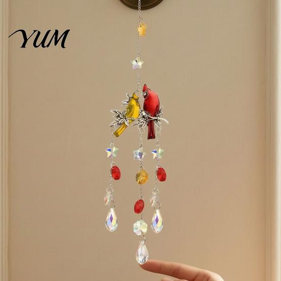 Sparkling Window Pendant Cardinals Faux Crystals Suncatcher, Hanging Sun Catcher for Windows, Bird Wind Crystal Suncatcher Windows Chimes with Chain,