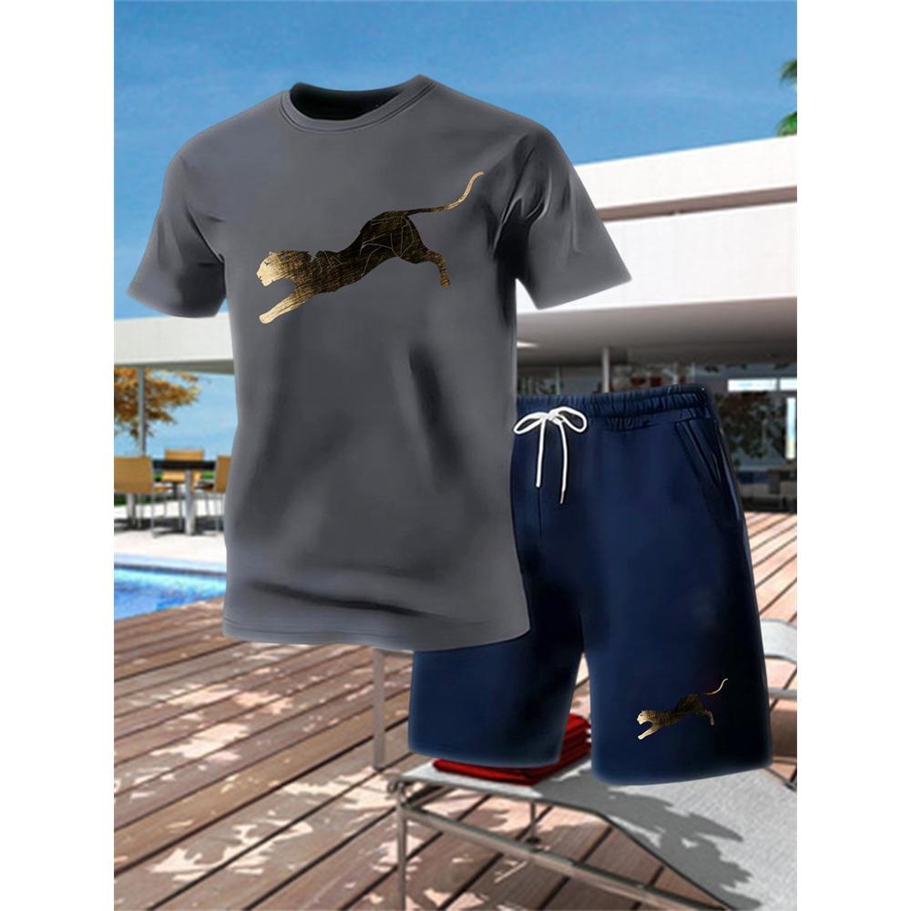 Summer Outdoor Sports Set Men's Breathable T-shirt and Shorts Casual Fashion Two Piece Set