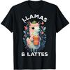 Llamas & Lattes Funny Vintage Llama & Coffee Lover Floral T-Shirt