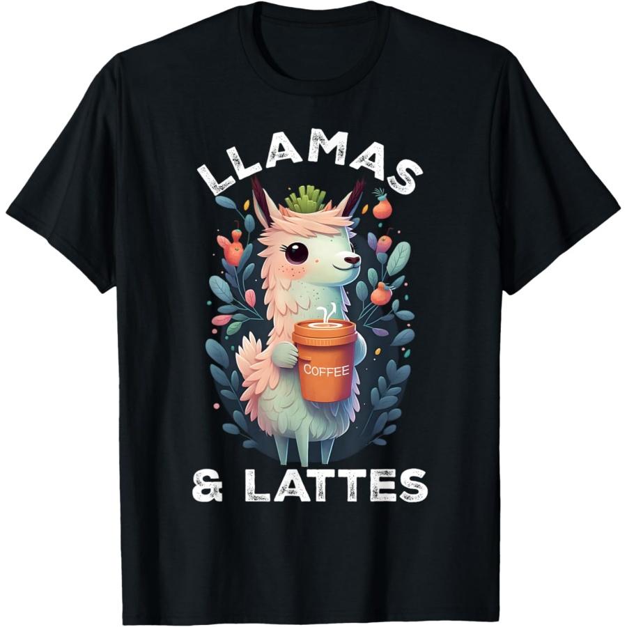 Llamas & Lattes Funny Vintage Llama & Coffee Lover Floral T-Shirt S