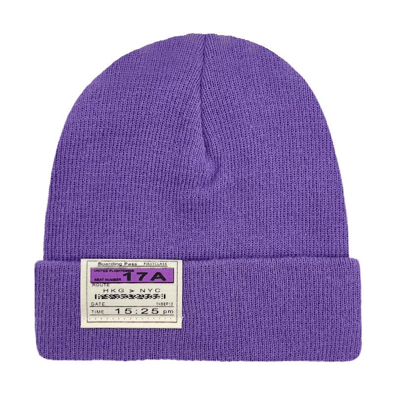 

Winter Knitted Hat Men Women Solid Color Letter Breathable Outdoor Cap Travel фиолетовый