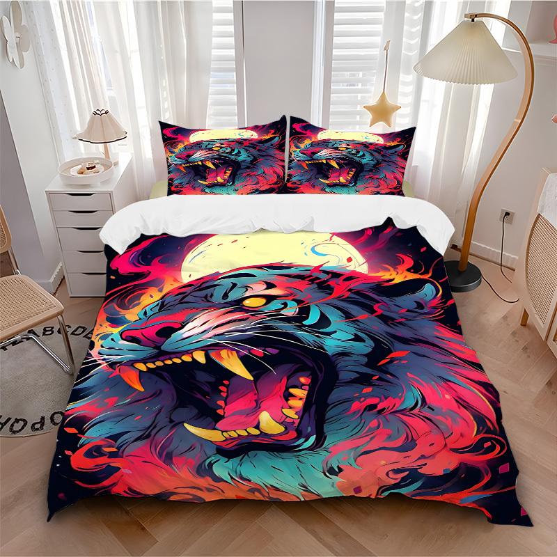 

3pcs Tiger Moon Soft Comfortable Bedding set, For Bedroom, Guest Room And Dorm, All - Season Use, High-Definition Printing166 135x200cm